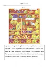 English Worksheet: fruits