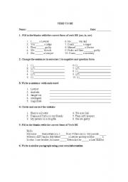 English Worksheet: VERB BE