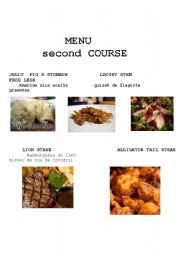 English Worksheet: EXOTIC SECOND COURSE MENU