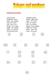 English worksheet: Colours and numbers