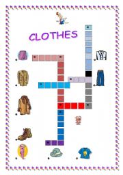 English worksheet: clothes crossword