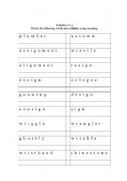 English worksheet: Syllable Division