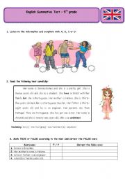 English Worksheet: Test 5th grade