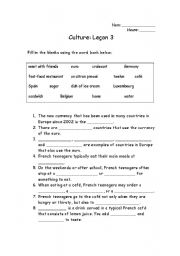 English worksheet: Caf Culture Worksheet