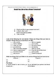 English Worksheet: INVITING SOMEONE TO THE MOVIES - TALKING ABOUT OBLIGATIONS