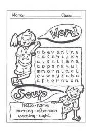 English Worksheet: Word-soup parts of the day