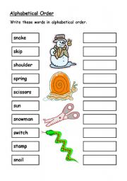 English worksheet: Alphabetical order - S words