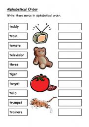 English worksheet: Alphabetical order - T words
