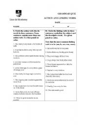 English worksheet: Action and linking