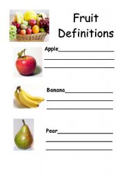 English worksheet: Fruit definitions