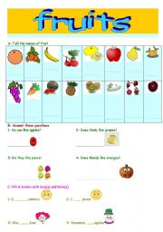 English Worksheet: fruits