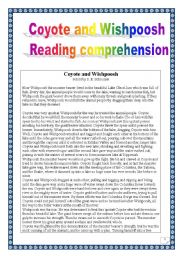 English Worksheet: Coyote & Wishpoosh (reading comprehension project) (12 pages)