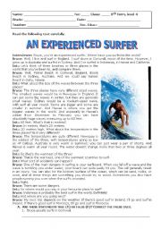 English Worksheet: An experienced surfer