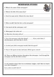 English Worksheet: Newspaper Studies