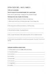 English worksheet: Who / Which