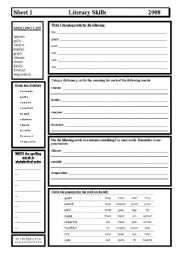 English Worksheet: Literacy Skills