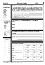 English Worksheet: Literacy Skills