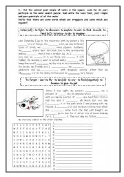 English Worksheet: sentences and word search puzzle with regular and irregular verbs (past simple & past participle)  (3)
