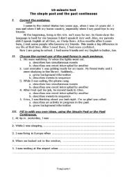 English worksheet: The simple past and past continuous