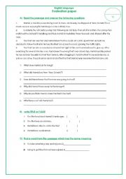 English Worksheet: reading comprehension