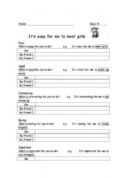 English worksheet: Its easy/ hard for me to