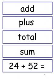 English Worksheet: Addition and Substraction Display cards