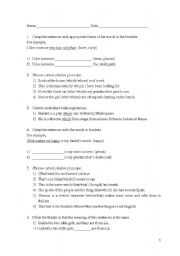 English worksheet: relative clause worksheet