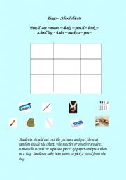 English Worksheet: bingo - School objects