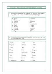 English Worksheet: Noun, verb and adjective suffixes