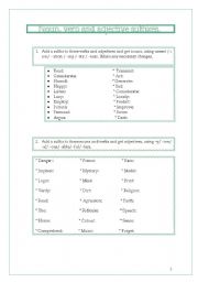 English worksheet: Noun, verb and adjective suffixes