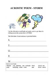 English Worksheet: Acrostic Storm poem sheet