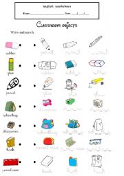 English Worksheet: CLASSROOM OBJECTS FOR YOUNG LEARNERS