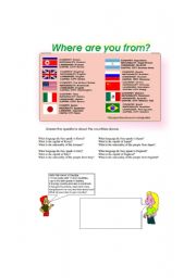 English Worksheet: Where are you from?