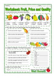 English Worksheet: Worksheet: Fruit, Price and Quality