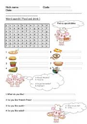 English Worksheet: Food 