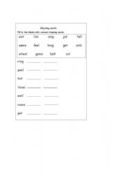 English worksheet: ryming words