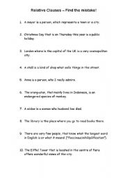 English worksheet: Relative Clauses - Error Correction Practice