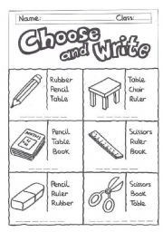 Choose and write -classroom objects