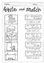 English Worksheet: Write and match-prepositions
