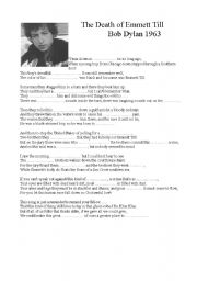 English Worksheet: death of emmett till, bob dylan