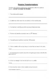 English Worksheet: Passive Transformations