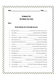 English Worksheet: Test on the simple past