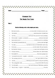 English worksheet: Test on the simple past