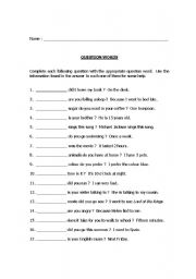 English Worksheet: Question words