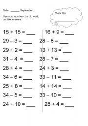 English worksheet: Number line sums