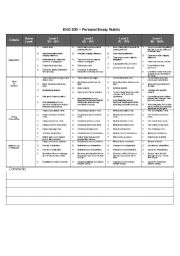 English Worksheet: High School Essay Rubric