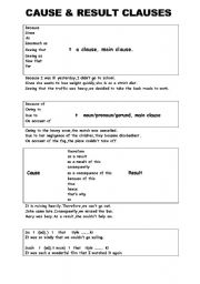 English worksheet: CAUSE & RESULT CLAUSES 