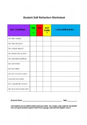 English worksheet: Student Self-Reflection Worksheet