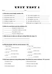 English worksheet: ESL Unit Test