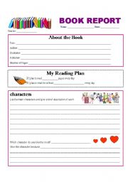 English Worksheet: book report